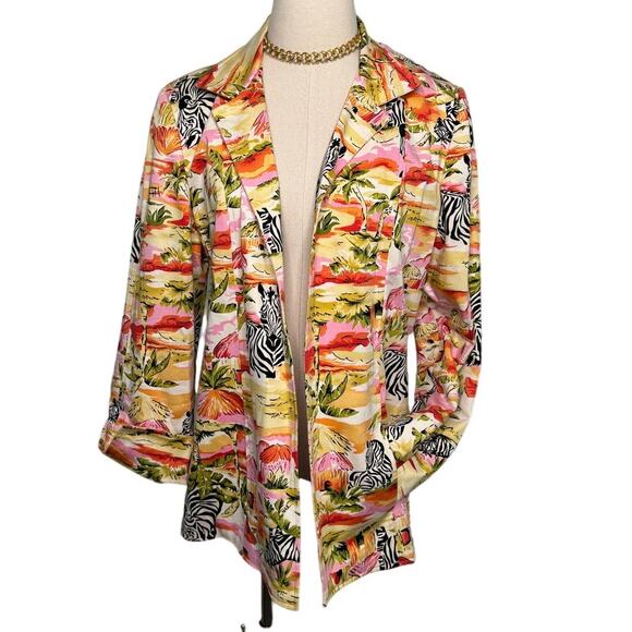 Vintage late 90s/Y2K zebra tropical safari stretch cotton blazer jacket size 12 - Picture 1 of 6